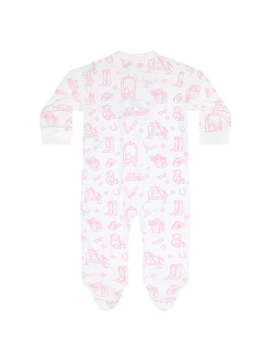 Pink Lone Star Toile Zipper Footie