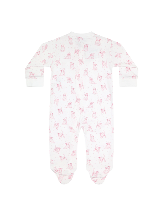 Pink Puppy Love Print Zipper Footie