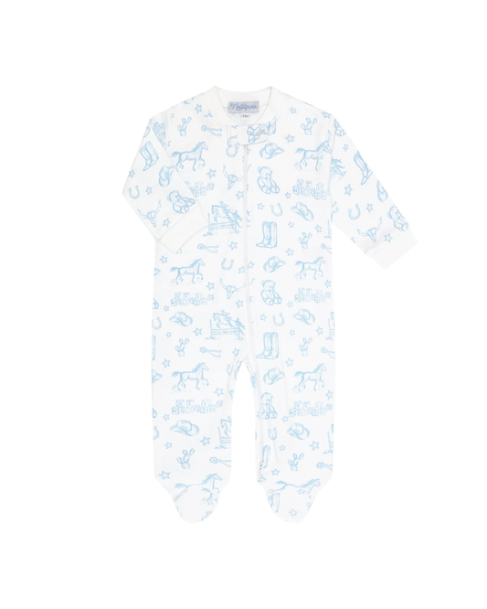 Blue Lone Star Toile Zipper Footie