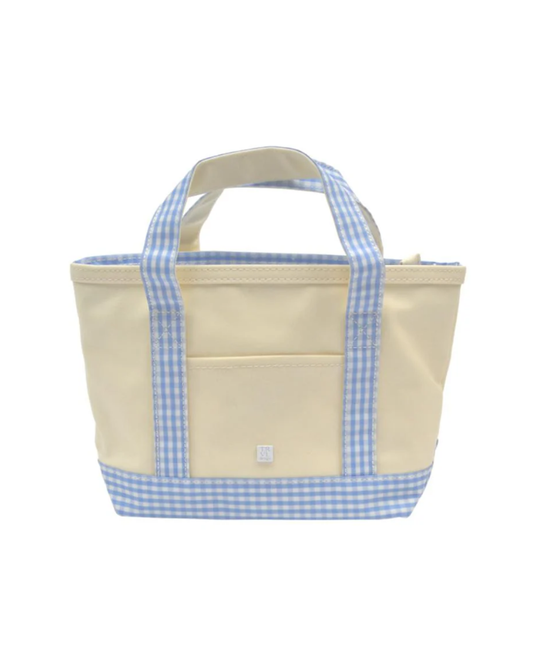 TRVL Mini Tote - Coated Canvas Natural with Gingham Sky Trim