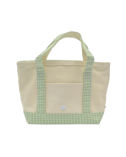 TRVL Mini Tote - Coated Canvas Natural with Gingham Leaf Trim