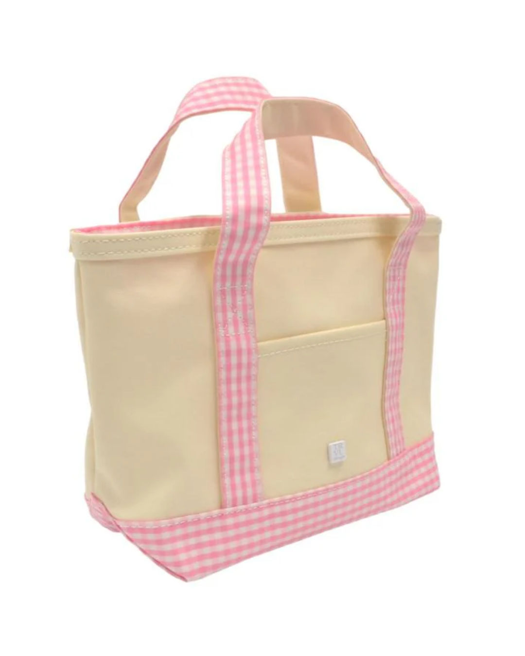 TRVL Mini Tote - Coated Canvas Natural with Gingham Pink Trim
