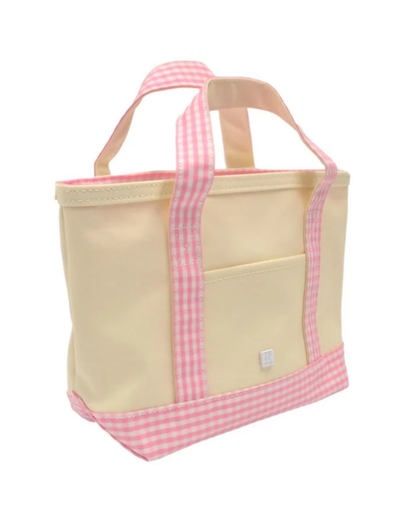 TRVL Mini Tote - Coated Canvas Natural with Gingham Pink Trim