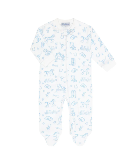 Blue Lone Star Toile Zipper Footie
