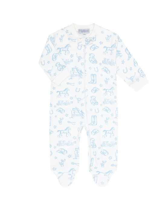 Blue Lone Star Toile Zipper Footie
