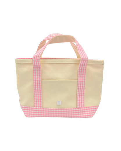 TRVL Mini Tote - Coated Canvas Natural with Gingham Pink Trim