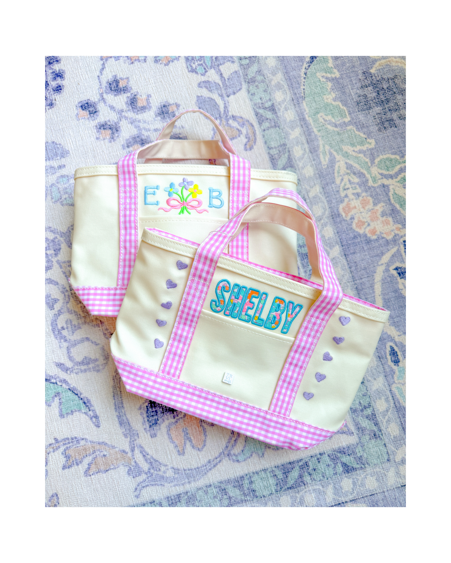 TRVL Mini Tote - Coated Canvas Natural with Gingham Pink Trim