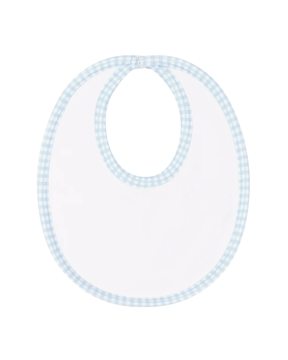 Nellapima Bib with blue Gingham Trim made from soft Peruvian Pima cotton
