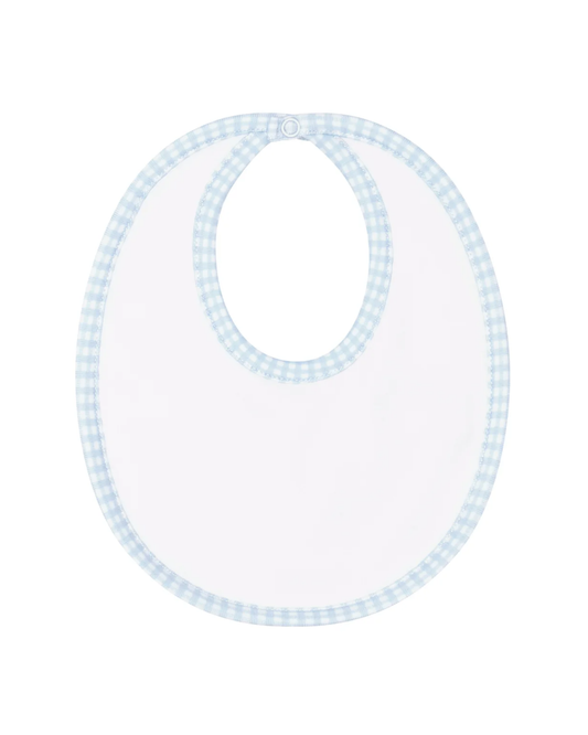 Nellapima Bib with blue Gingham Trim made from soft Peruvian Pima cotton