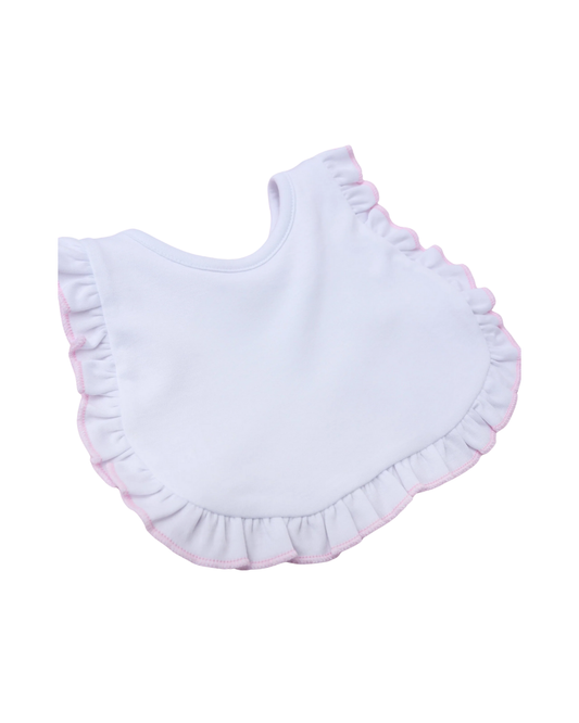 Magnolia Baby Ruffle Bib side view showing size