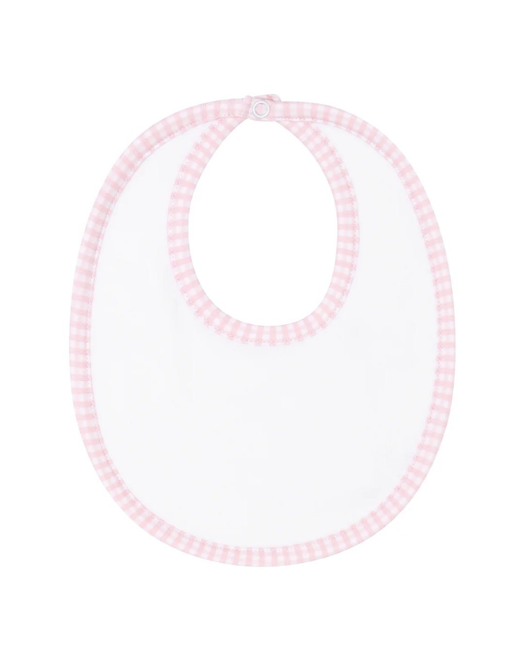 Nellapima Bib with pink Gingham Trim made from soft Peruvian Pima cotton