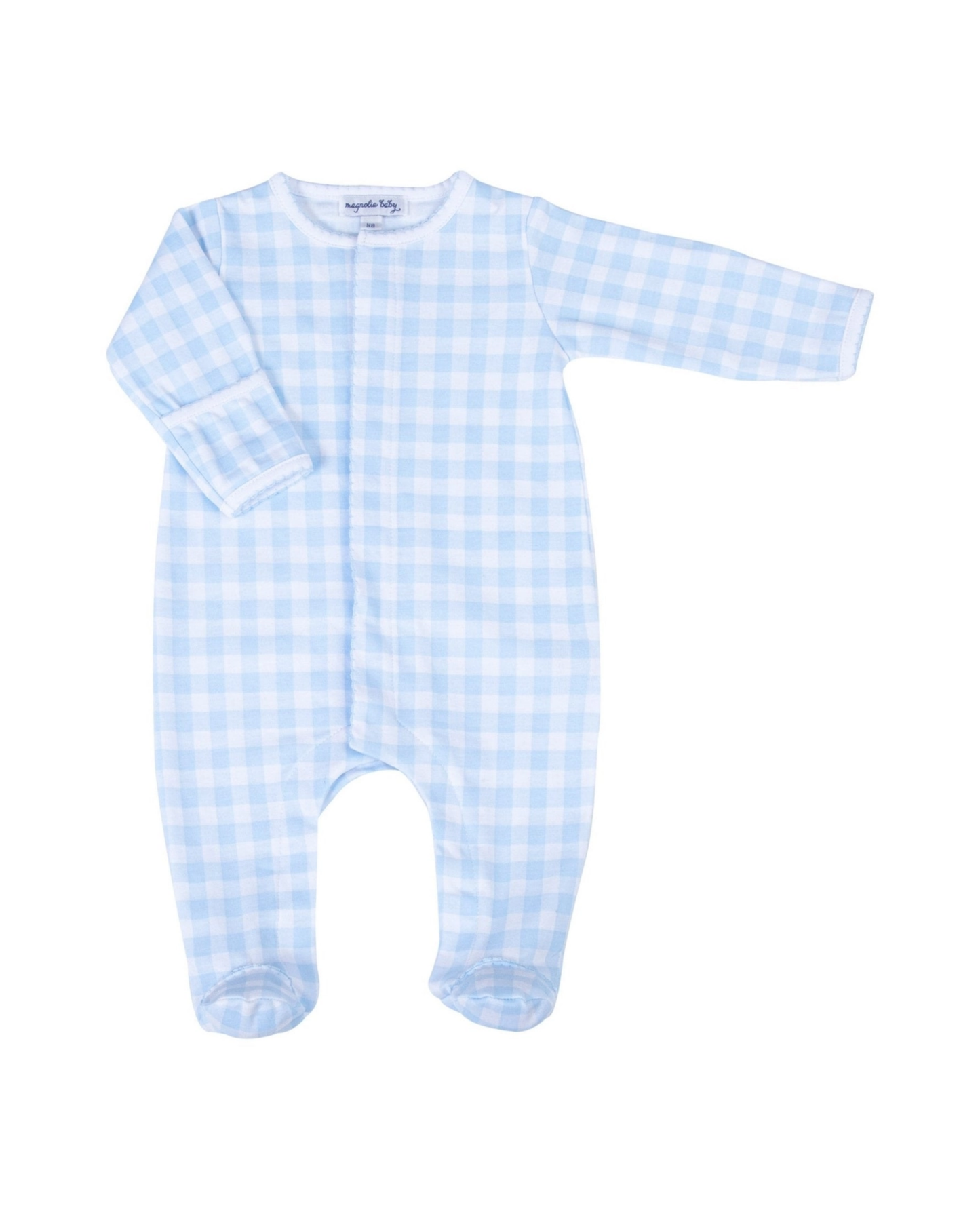 Magnolia Baby Zipper Footie - Light Blue Check