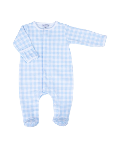 Magnolia Baby Zipper Footie - Light Blue Check