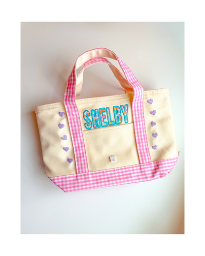 TRVL Mini Tote - Coated Canvas Natural with Gingham Pink Trim