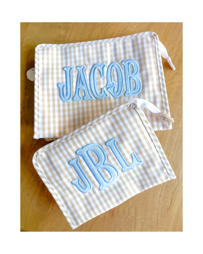 TRVL Roadie in Gingham Khaki travel pouch