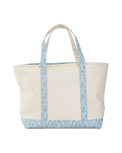 TRVL Maxi Tote - Coated Canvas Natural with Hamptons Floral Trim