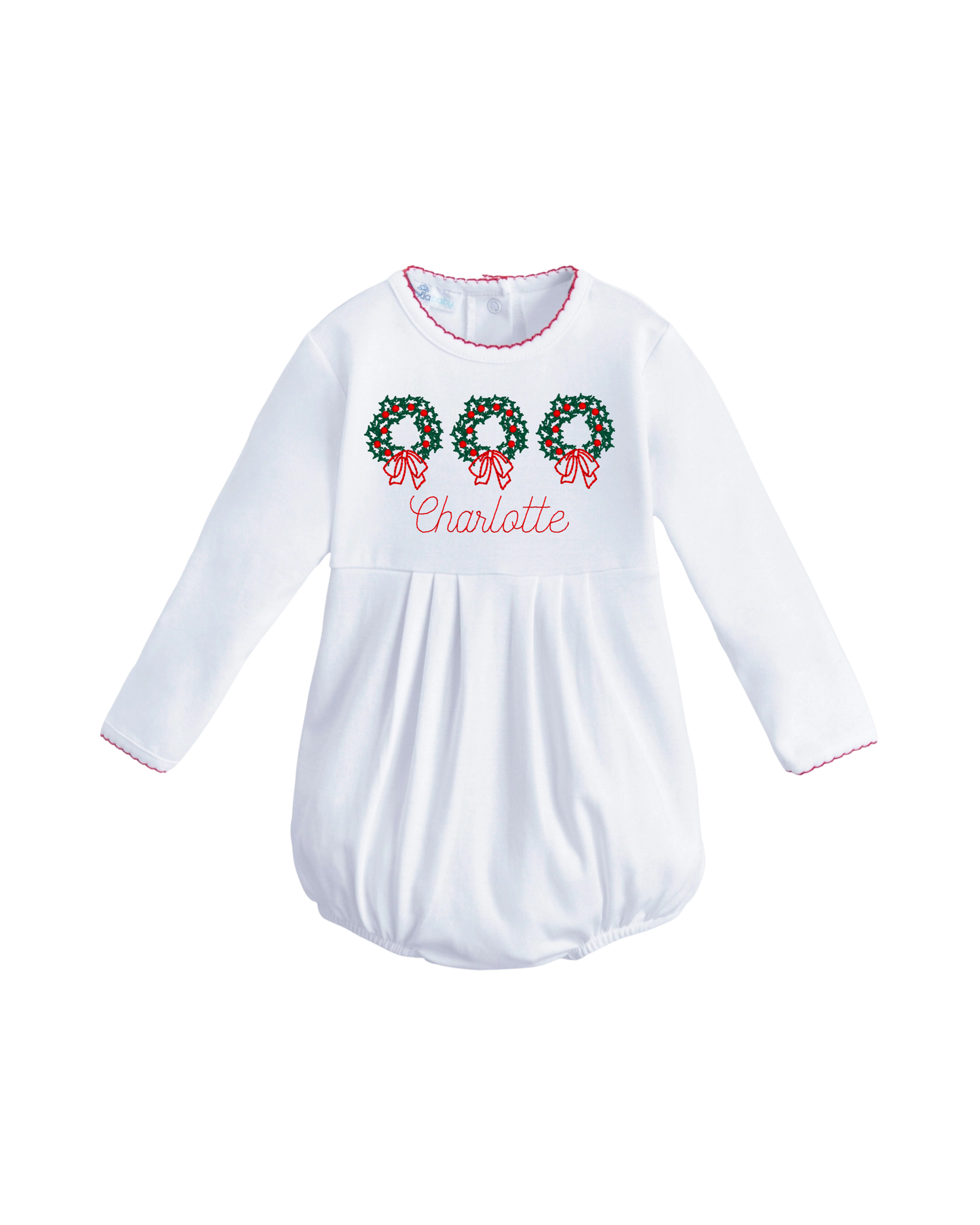 Magnolia Baby - White Long Sleeve Bubble with Red Trim
