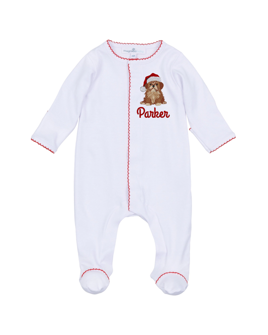 Magnolia Baby - White Footie with Red Trim