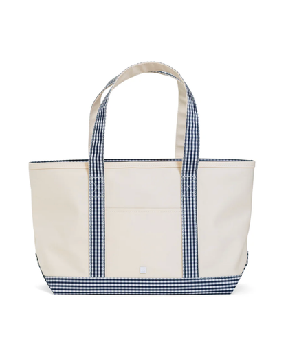 TRVL Medium Tote - Coated Canvas with Gingham Navy Trim