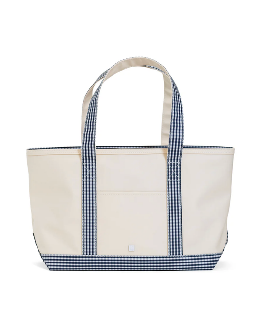 TRVL Medium Tote - Coated Canvas with Gingham Navy Trim