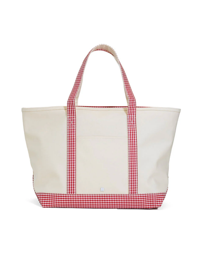 TRVL Maxi Tote - Coated Canvas with Gingham Red Trim