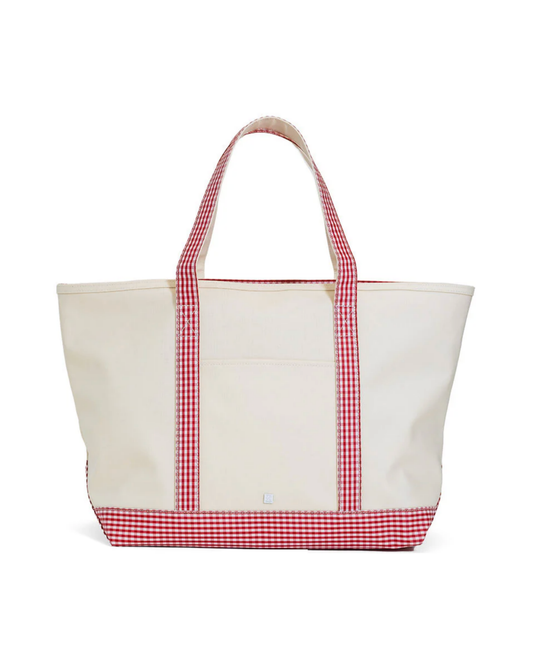 TRVL Maxi Tote - Coated Canvas with Gingham Red Trim