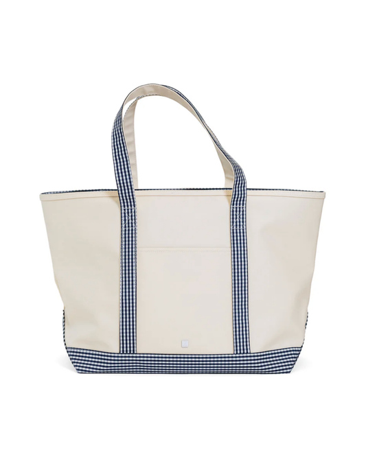 TRVL Maxi Tote - Coated Canvas with Gingham Navy Trim