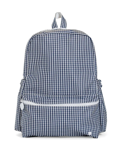 TRVL Backpacker - Gingham Navy backpack with a stylish design, perfect for travel or daily use.