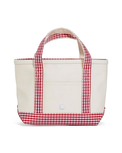 TRVL Mini Tote - Coated Canvas with Gingham Red Trim