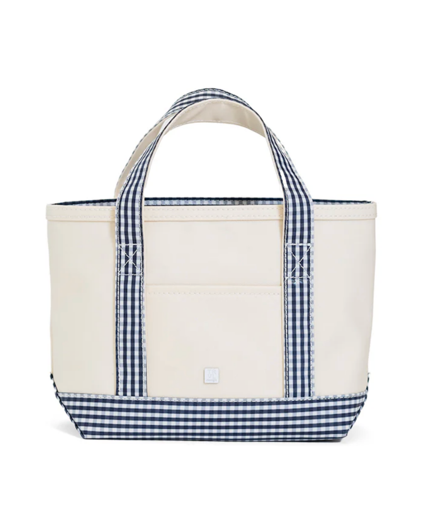 TRVL Mini Tote - Coated Canvas with Gingham Navy Trim