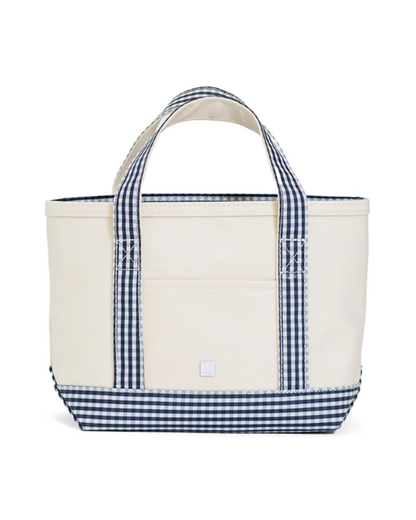 TRVL Mini Tote - Coated Canvas with Gingham Navy Trim