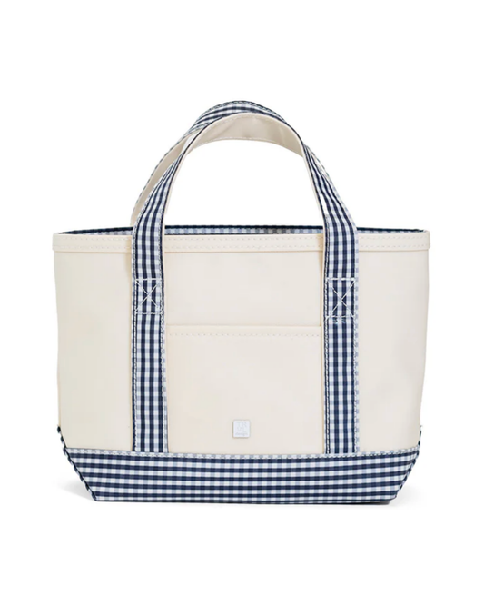 TRVL Mini Tote - Coated Canvas with Gingham Navy Trim