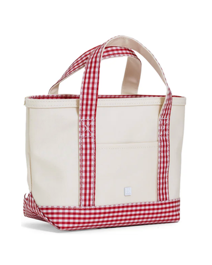 TRVL Mini Tote - Coated Canvas with Gingham Red Trim