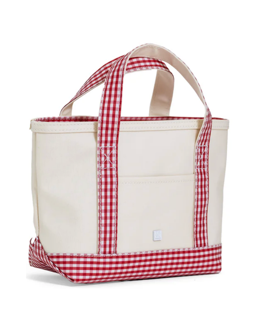 TRVL Mini Tote - Coated Canvas with Gingham Red Trim