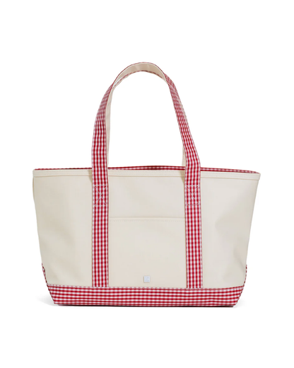 TRVL Medium Tote - Coated Canvas with Gingham Red Trim