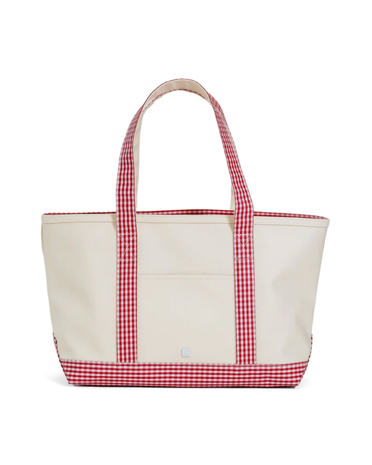 TRVL Medium Tote - Coated Canvas with Gingham Red Trim