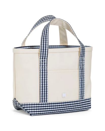 TRVL Mini Tote - Coated Canvas with Gingham Navy Trim