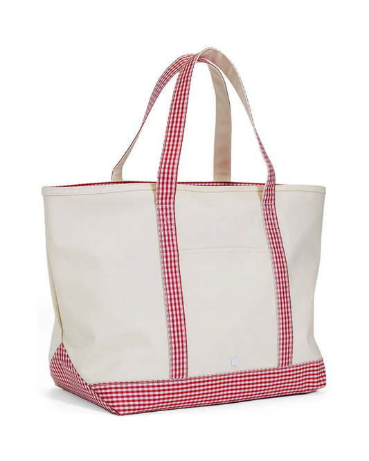 TRVL Maxi Tote - Coated Canvas with Gingham Red Trim