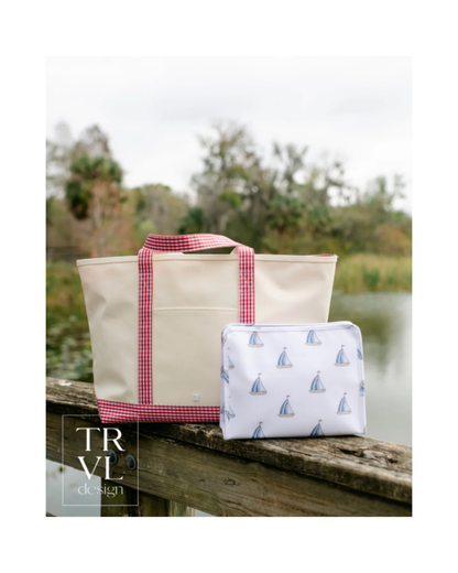 TRVL Maxi Tote - Coated Canvas with Gingham Red Trim
