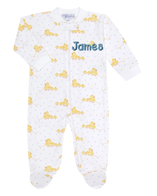 Blue Ducks Print Zipper Footie
