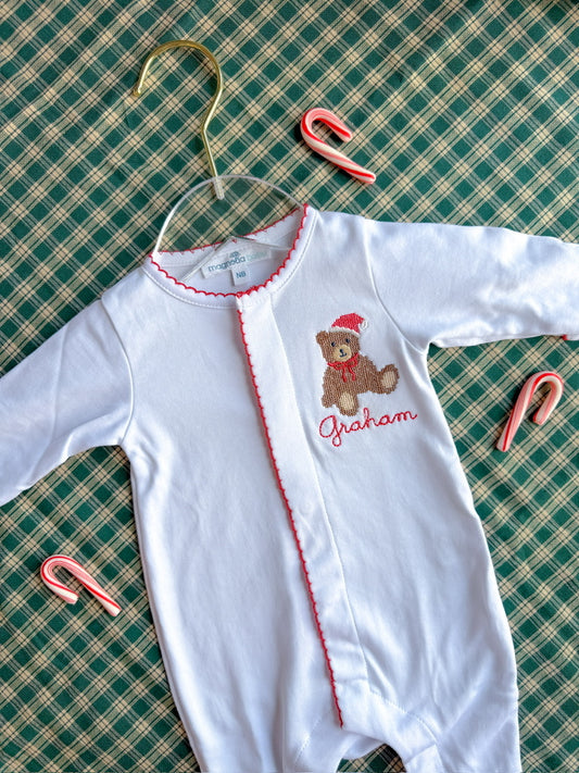 Magnolia Baby - White Footie with Red Trim