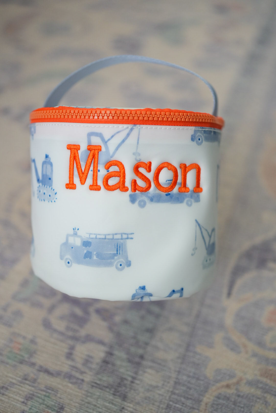 TRVL snack bag in Dig It construction print with trucks