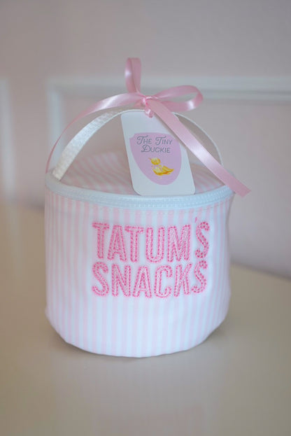 TRVL snack bag in Pimlico Stripe Pink, preppy pink stripe print