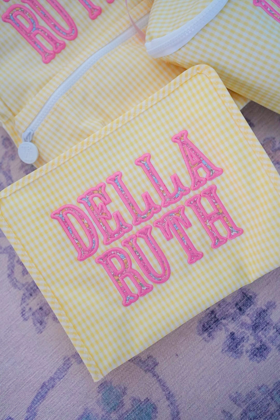 TRVL Roadie zip pouch in Gingham Buttercup, sunny yellow check pouch