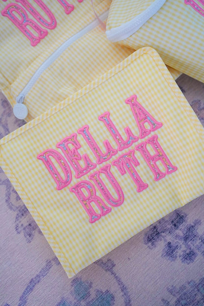 TRVL Roadie zip pouch in Gingham Buttercup, sunny yellow check pouch