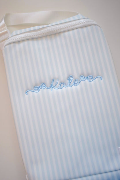 TRVL insulated kids lunch bag in Pimlico Stripe Blue, classic blue stripe print