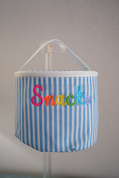 TRVL snack bag in Pimlico Stripe Chambray, soft blue stripe print