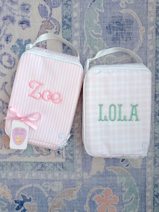 TRVL insulated kids lunch bag in Pimlico Plaid Pink, pink plaid print for school
