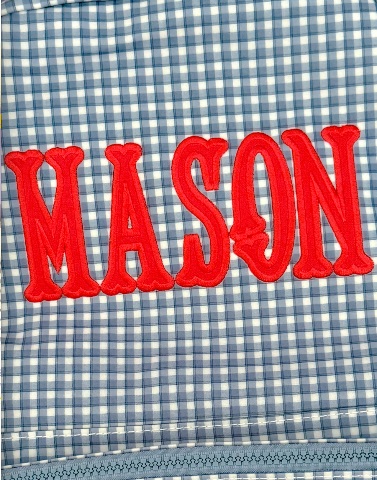 Close-up of applique on a personalized piece